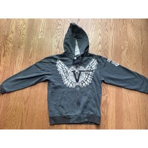 Vans Hoodie Women/Teen Unisex Large Full Zip Wings & 1966 Logo Gray See Measures